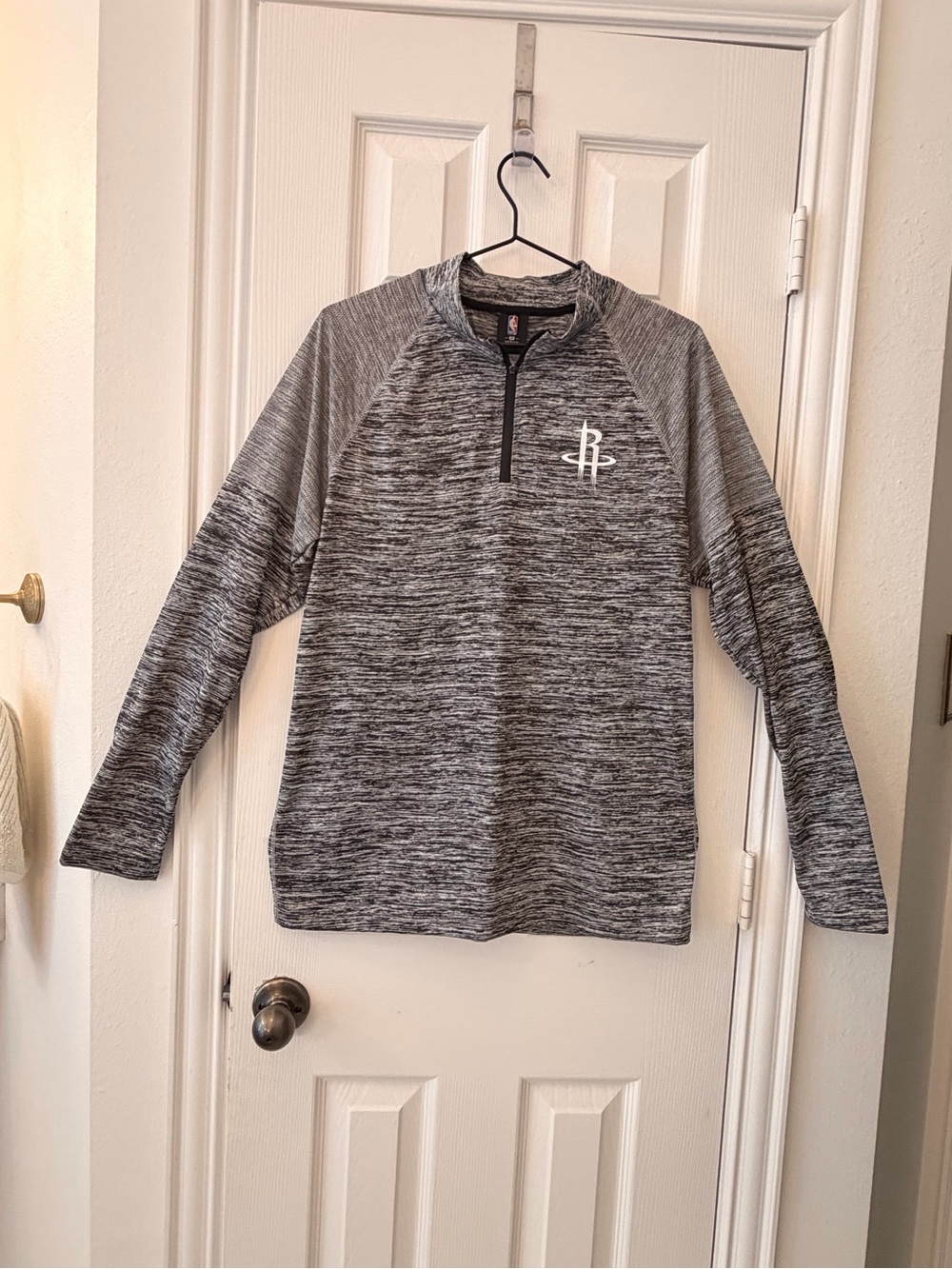 NBA Gray Heather Quarter-Zip Pullover with Rockets Logo